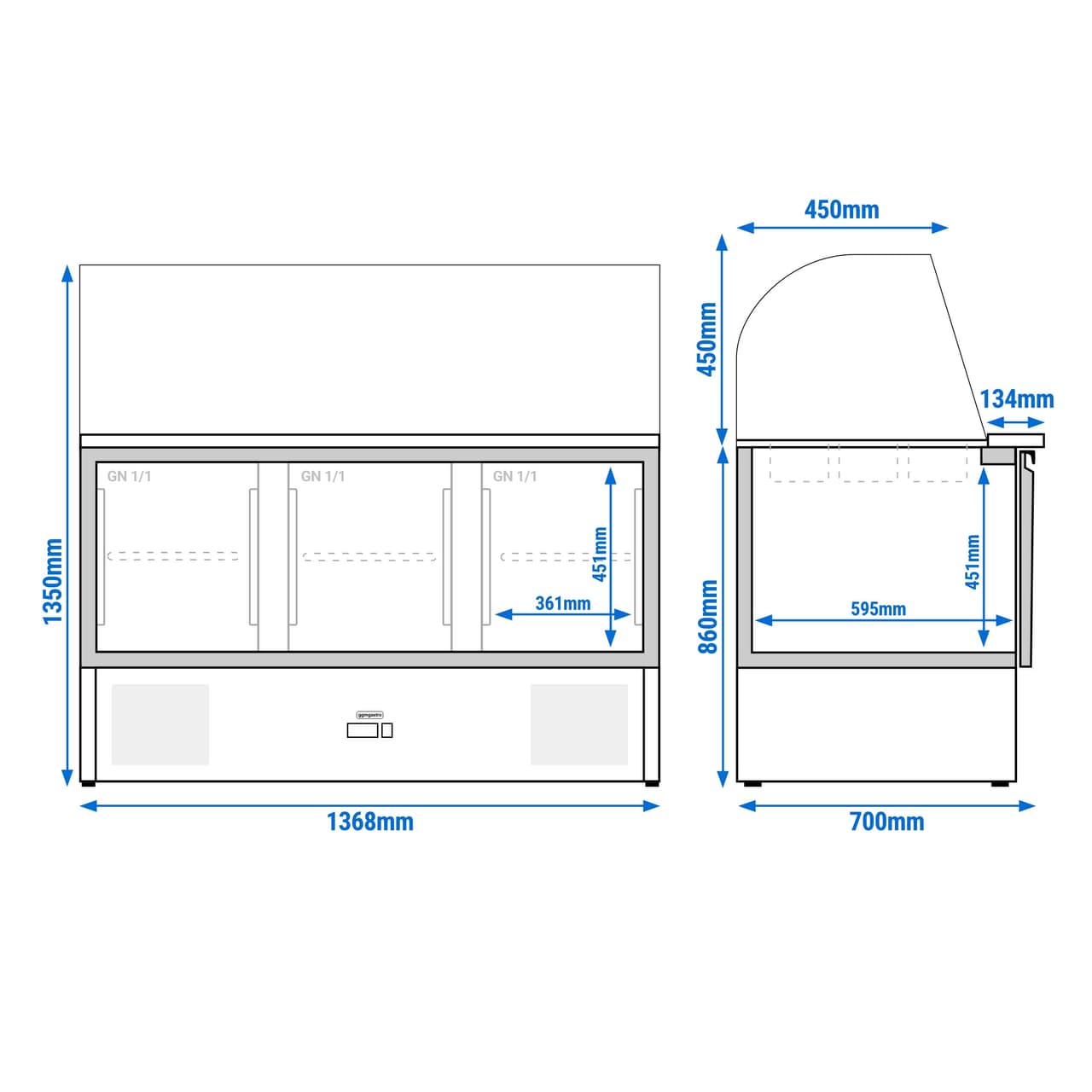 Saladette PREMIUM - 1368mm - 3 Glastüren - mit hohem Glasaufsatz für 4x GN 1/1