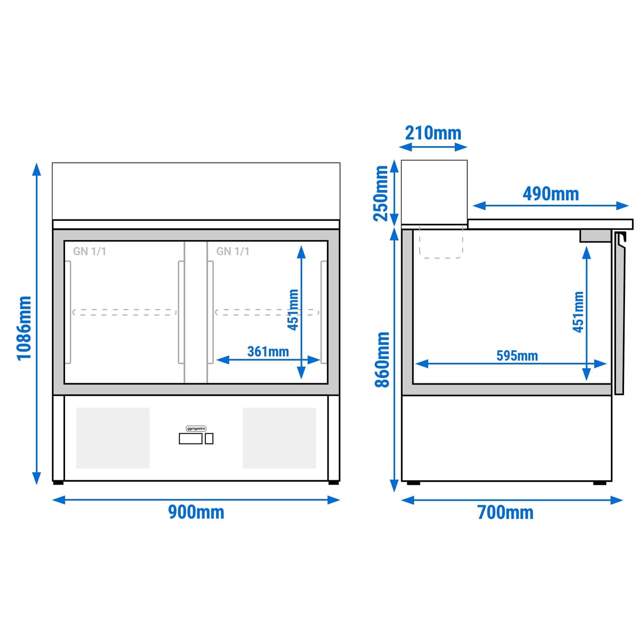 Saladette ECO - 900mm - 2 Türen - mit Glasaufsatz für 5x GN 1/6