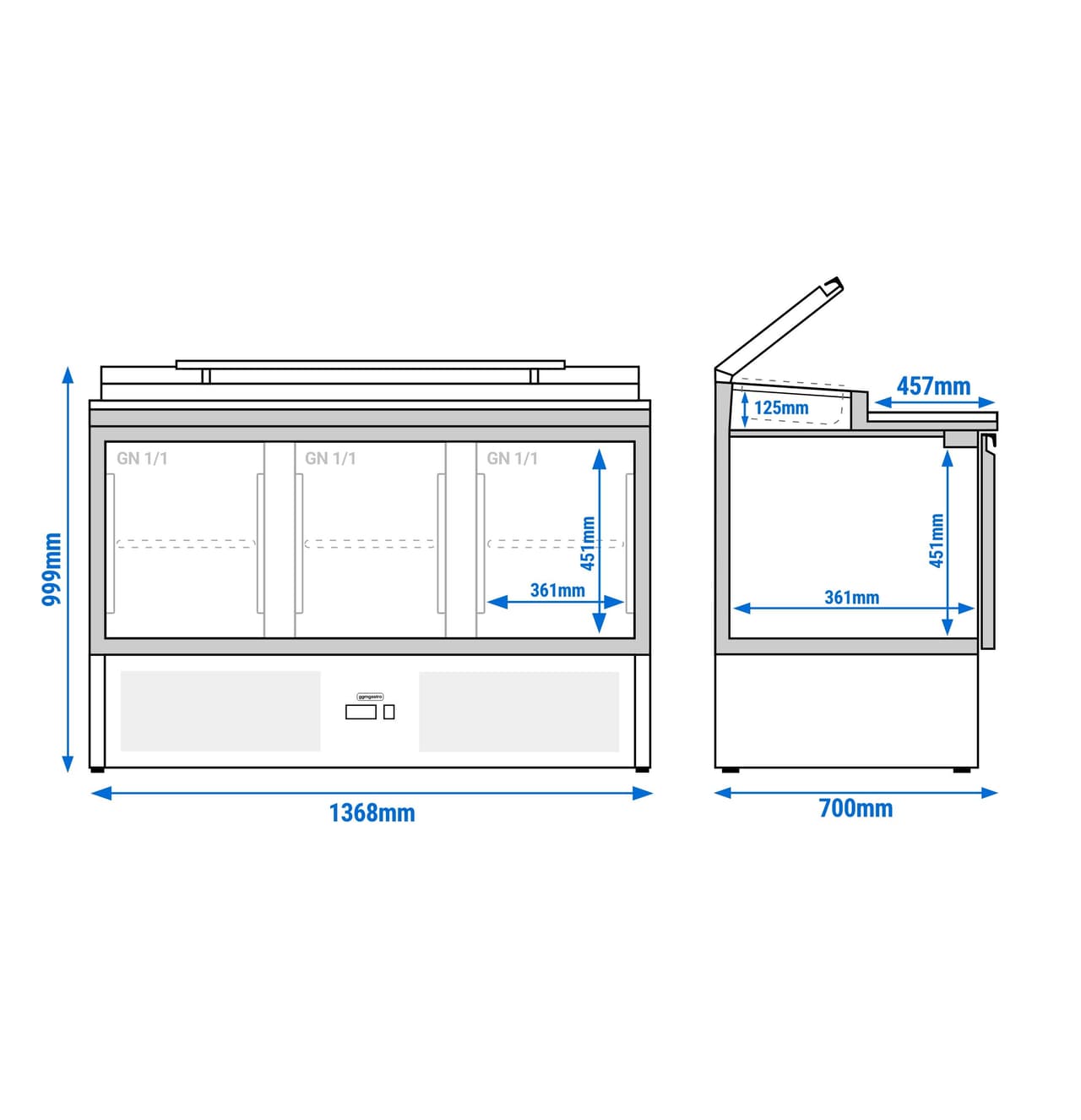 Zubereitungstisch Mini ECO - 1368mm - 3 Türen - für 8x GN 1/6