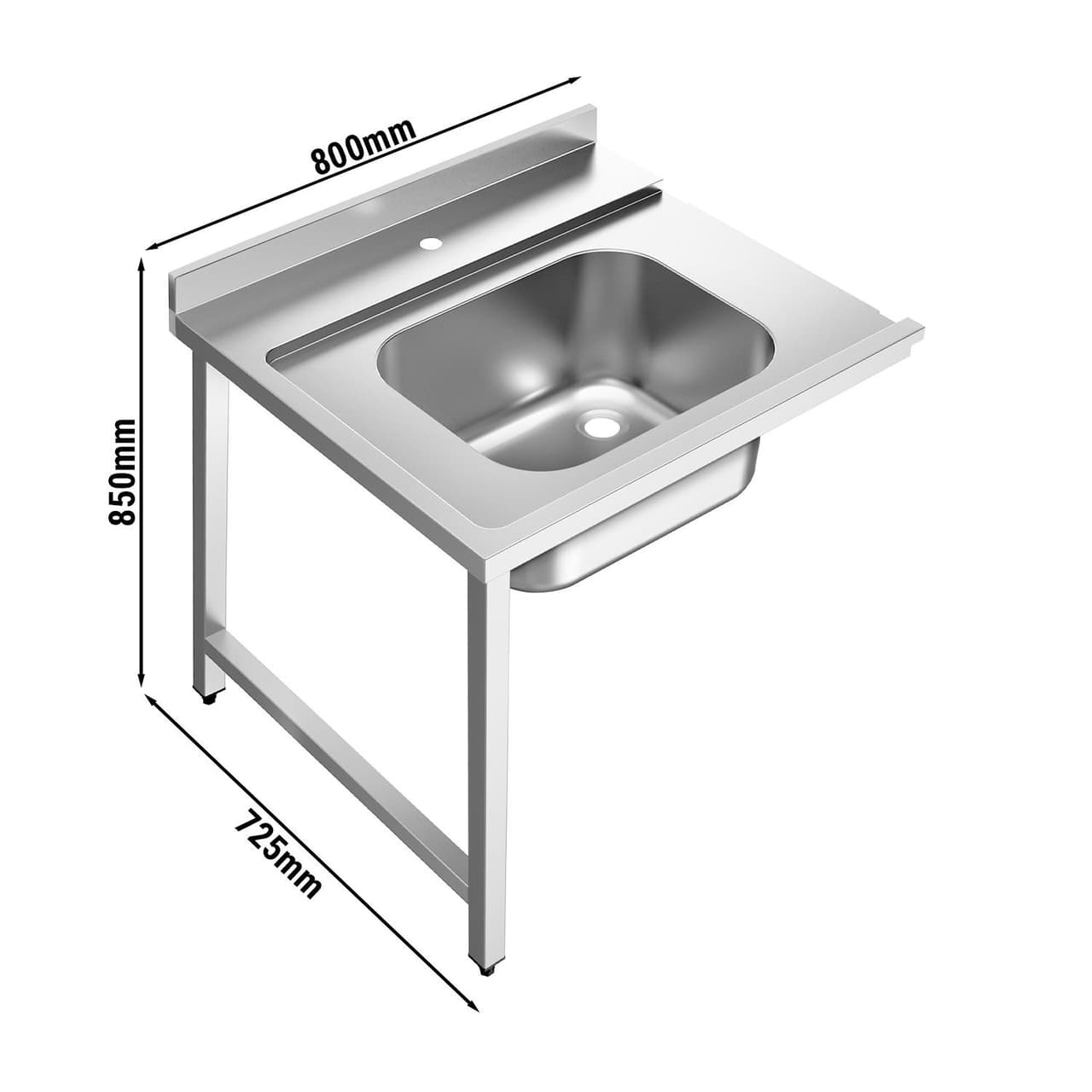 Zulauftisch - 800mm - Anbau links - mit 1 Becken - für DSHI1080WD