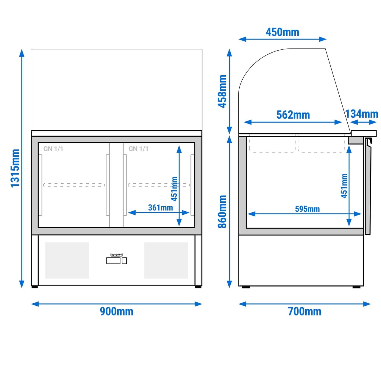 Saladette PREMIUM - 900mm - 2 Glastüren - mit hohem Glasaufsatz für 2x GN 1/1 & 3x GN 1/6