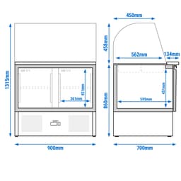 Saladette PREMIUM - 900mm - 2 Glastüren - mit hohem Glasaufsatz für 2x GN 1/1 & 3x GN 1/6