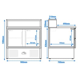 Saladette PREMIUM - 903mm - 2 Glastüren - mit Edelstahlaufsatz für 5x GN 1/6