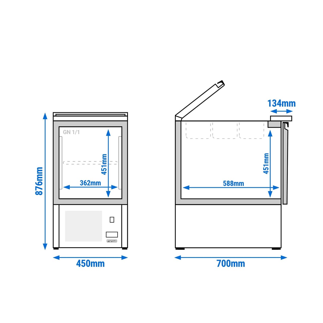 Saladette PREMIUM - 450mm - Einlass für GN-Behälter - 1 Tür