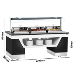 Buffettheke warm BELFAST - 2300mm - mit 3 Chafing Dishes & Rollen