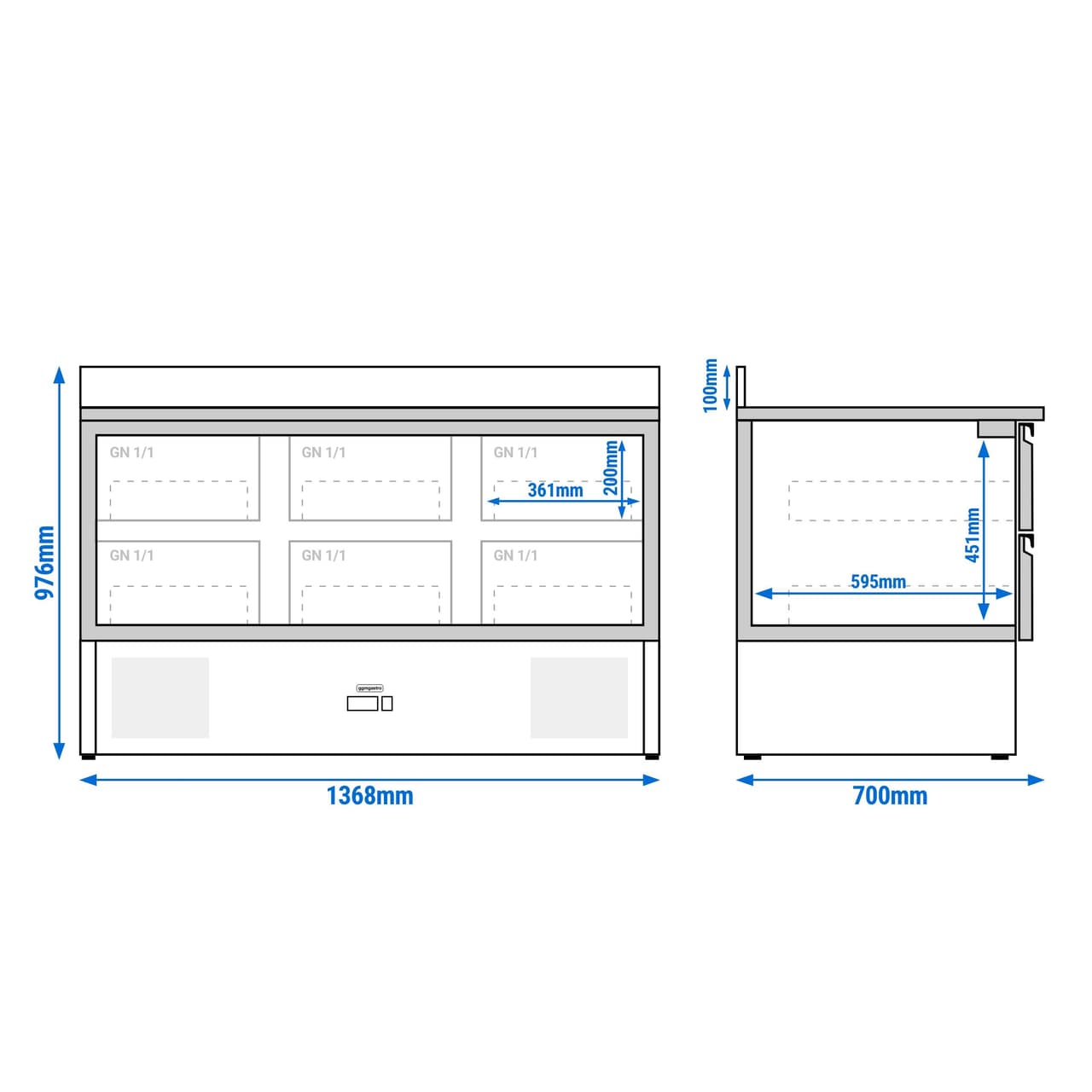 Kühltisch PREMIUM - 1365x700mm - 6 Schubladen & Aufkantung