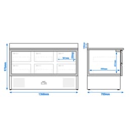 Kühltisch PREMIUM - 1365x700mm - 6 Schubladen & Aufkantung