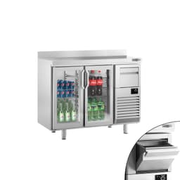 Bar- & Getränkekühltisch Premium PLUS - 1470x600mm - mit 2 Glastüren, Aufkantung & Ausklopfer für Kaffee