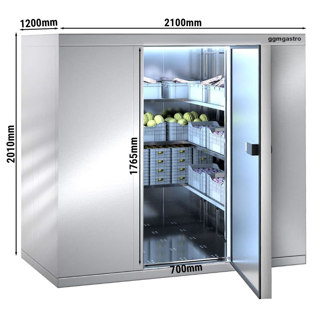 Edelstahl Tiefkühlzelle - 2100x1200mm - 3,16m³ - inkl. Lamellen