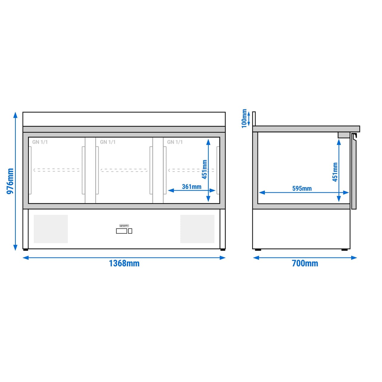 Kühltisch PREMIUM - 1370x700mm - 3 Türen & Aufkantung