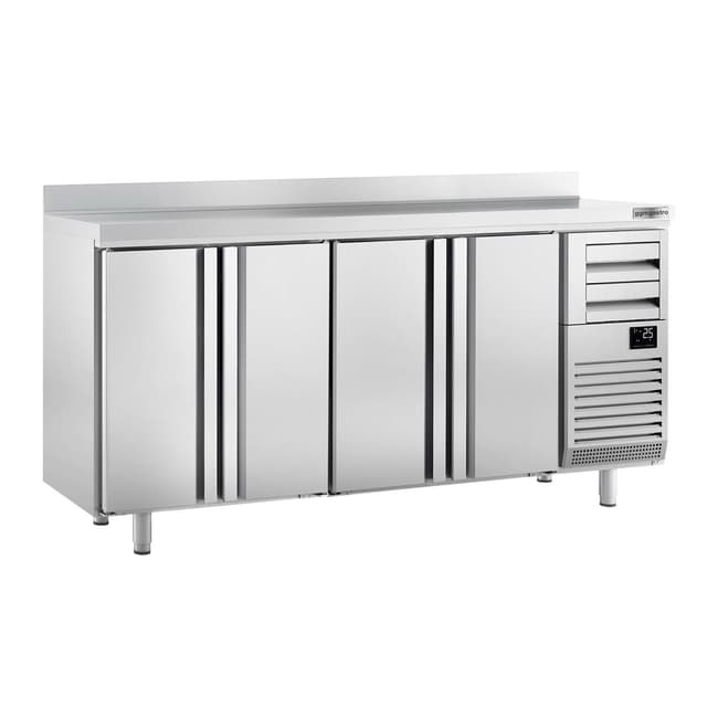 Bar- & Getränkekühltisch Premium PLUS - 2450x600mm - mit 4 Türen, 2 Schubladen & Aufkantung