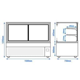 Kühl- & Verkaufsvitrine - MADRID Self-Service - 1500mm - Doppelverglasung - mit 2 Ablagen - Schwarz Matt