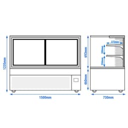 Kühl-/ Fleischvitrine MADRID - 1500mm - Doppelverglasung - mit 2 Ablagen - Schwarz Matt