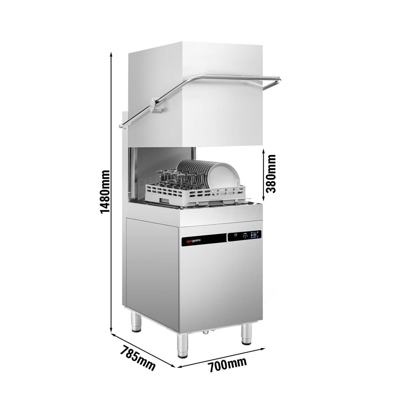 Durchschubspülmaschine - Digital - 9,66 kW - mit Reiniger-, Klarspüler- & Laugenpumpe