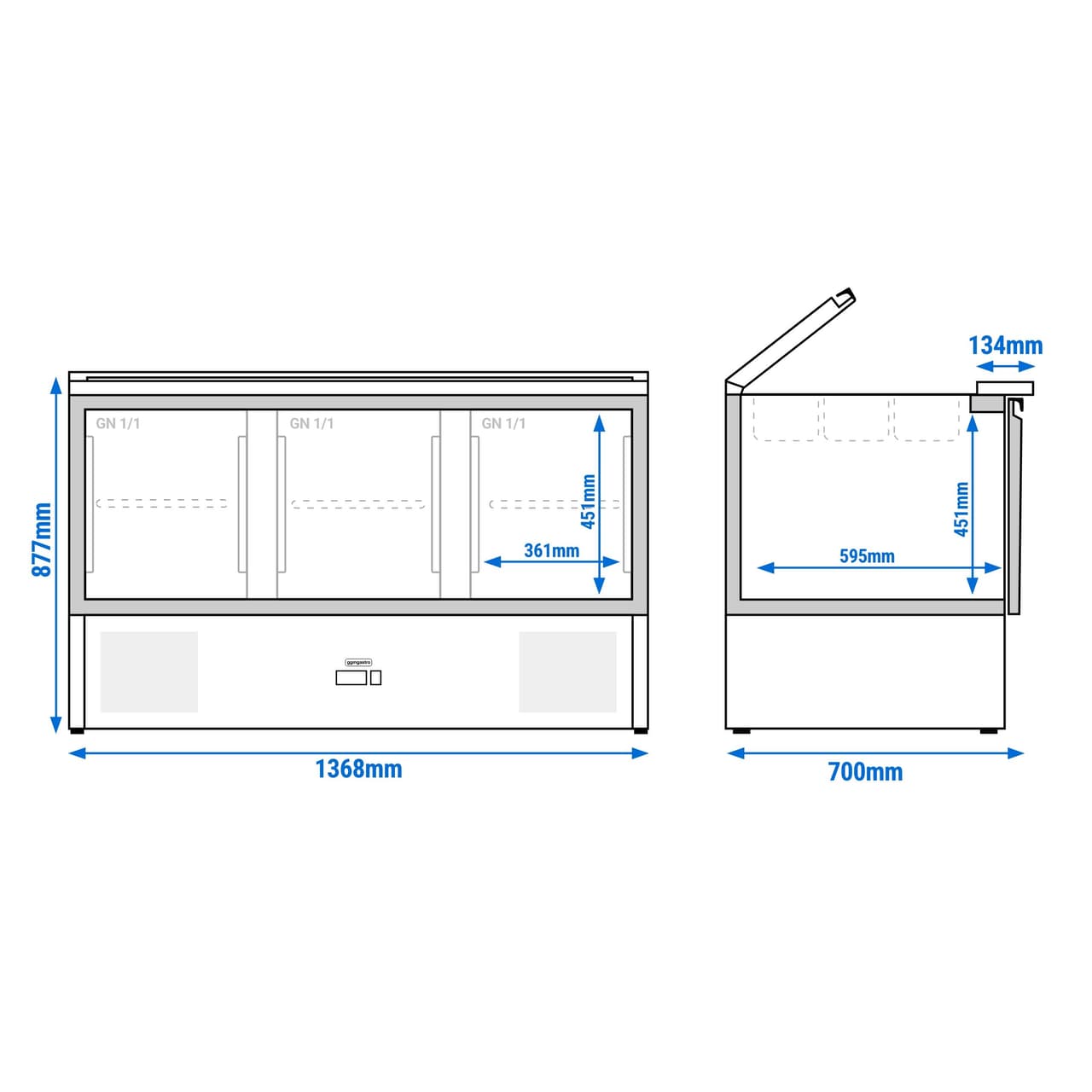 Saladette PREMIUM - 1368mm - 3 Türen - mit Einlass für 4x GN 1/1 & Edelstahldeckel