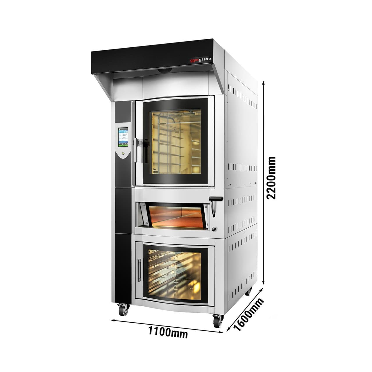 Rotierender Elektro Bäckerei-Heißluftofen - 6x EN 60x40 - Touch - inkl. Pizzaofen, Haube & Gärschrank