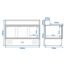 Saladette Premium - 1368mm - Edelstahlaufsatz für 8x GN 1/6 - 3 Türen