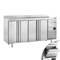 Bar- & Getränkekühltisch Premium PLUS - 2450x600mm - mit 4 Türen, Aufkantung & Ausklopfer für Kaffee