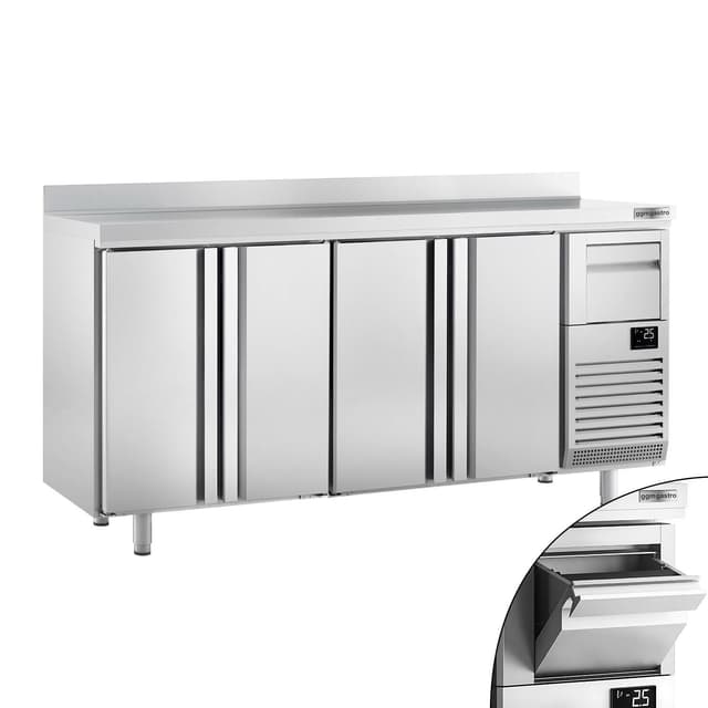 Bar- & Getränkekühltisch Premium PLUS - 2450x600mm - mit 4 Türen, Aufkantung & Ausklopfer für Kaffee