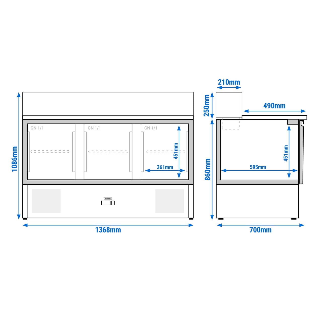 Saladette PREMIUM - 1368mm - 3 Türen - mit Glasaufsatz für 8x GN 1/6