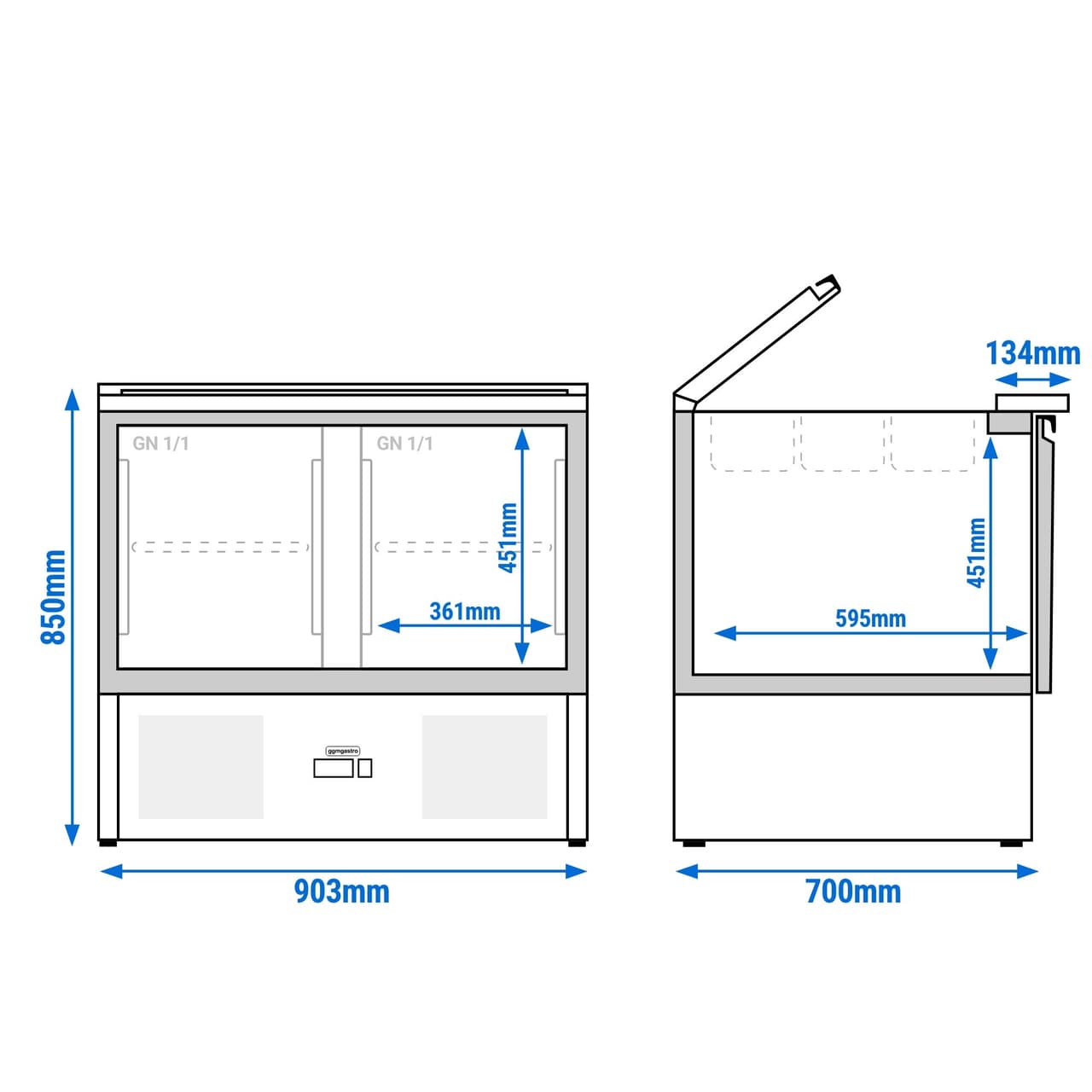 Saladette ECO - 903mm - 2 Glastüren - mit Einlass für 2x GN & 3x GN 1/6 & Edelstahldeckel