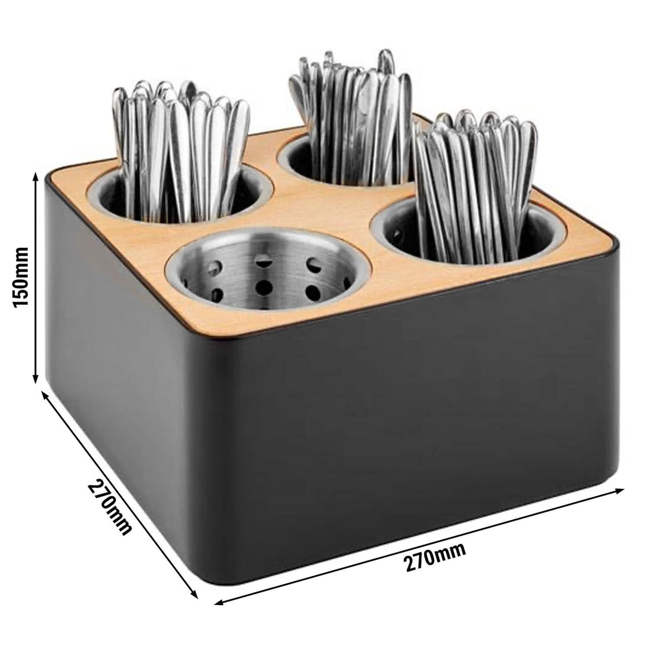 Besteckbehälter & Flaschenhalter - Holz - inkl. 4 Edelstahlköcher
