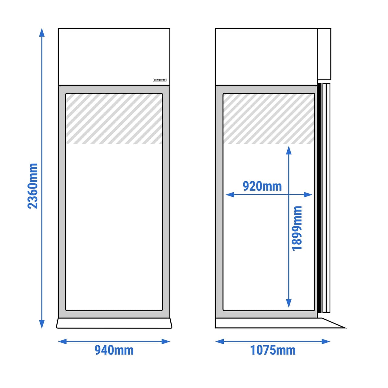 Einfahrkühlschrank Edelstahl Premium PLUS - GN 2/1 - GN 1/1 - EN 60x40- 1300 Liter - mit 1 Tür