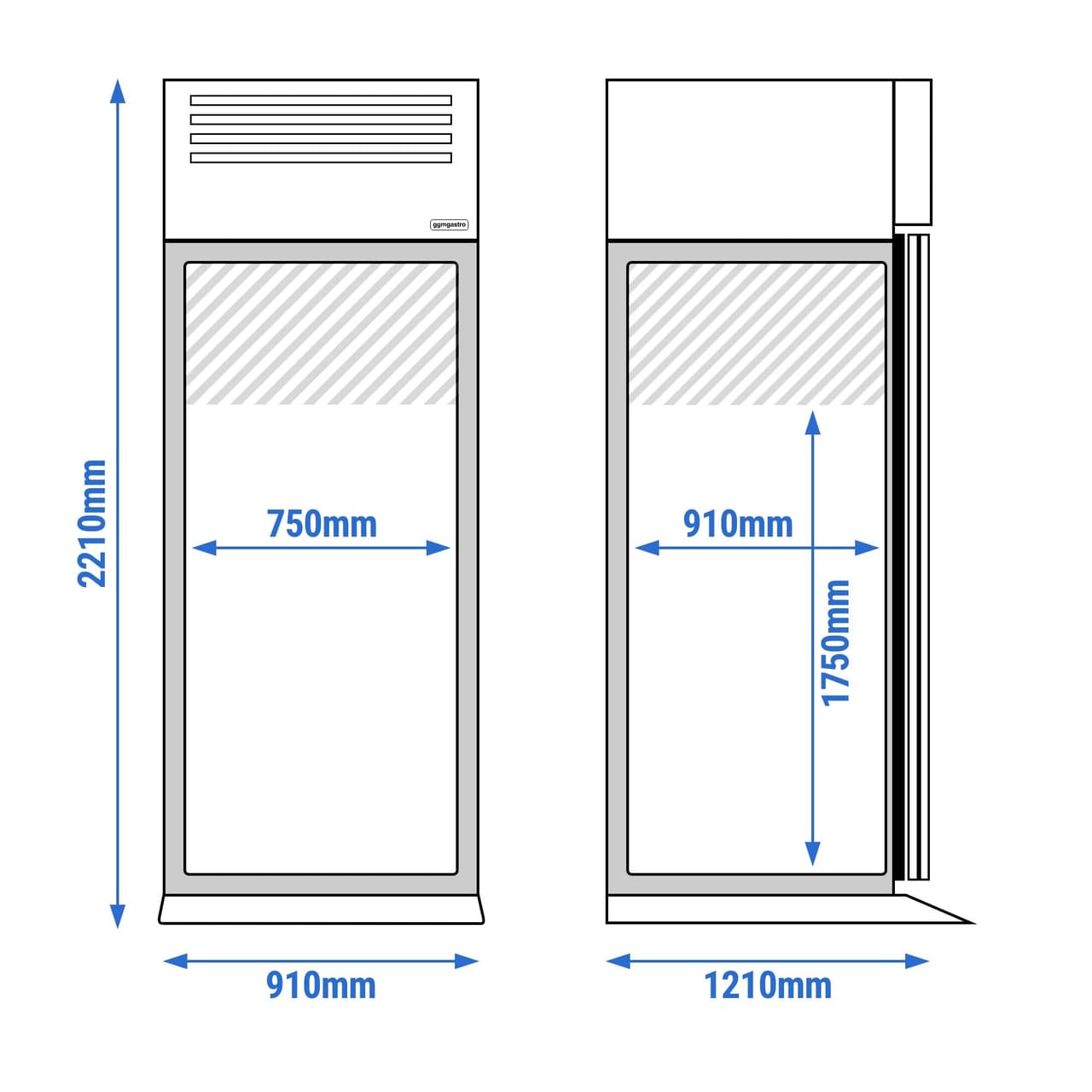 Einfahrkühlschrank Edelstahl PREMIUM - GN 2/1 - GN 1/1 - EN 60x40- 700 Liter - mit 1 Tür