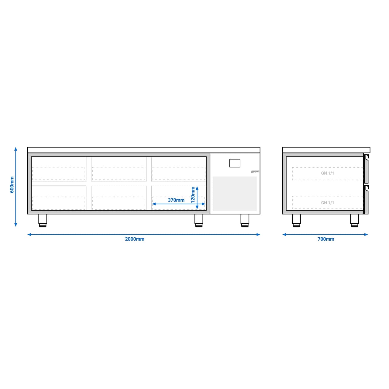 Kühlunterbau Premium - 2000mm - 210 Liter - 6 Schubladen