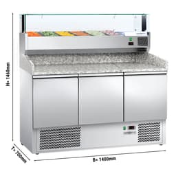 Pizzakühltisch ECO - 1400x700mm - mit 3 Türen - inkl. Kühlaufsatzvitrine - 6x GN 1/4