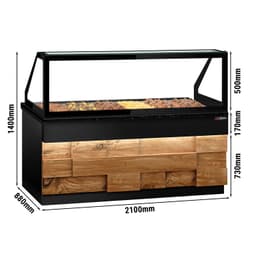 Warmhaltetheke TORONTO - 2100mm - Holzfront - für 6x GN 1/1 - schwarze Granit-Arbeitsplatte