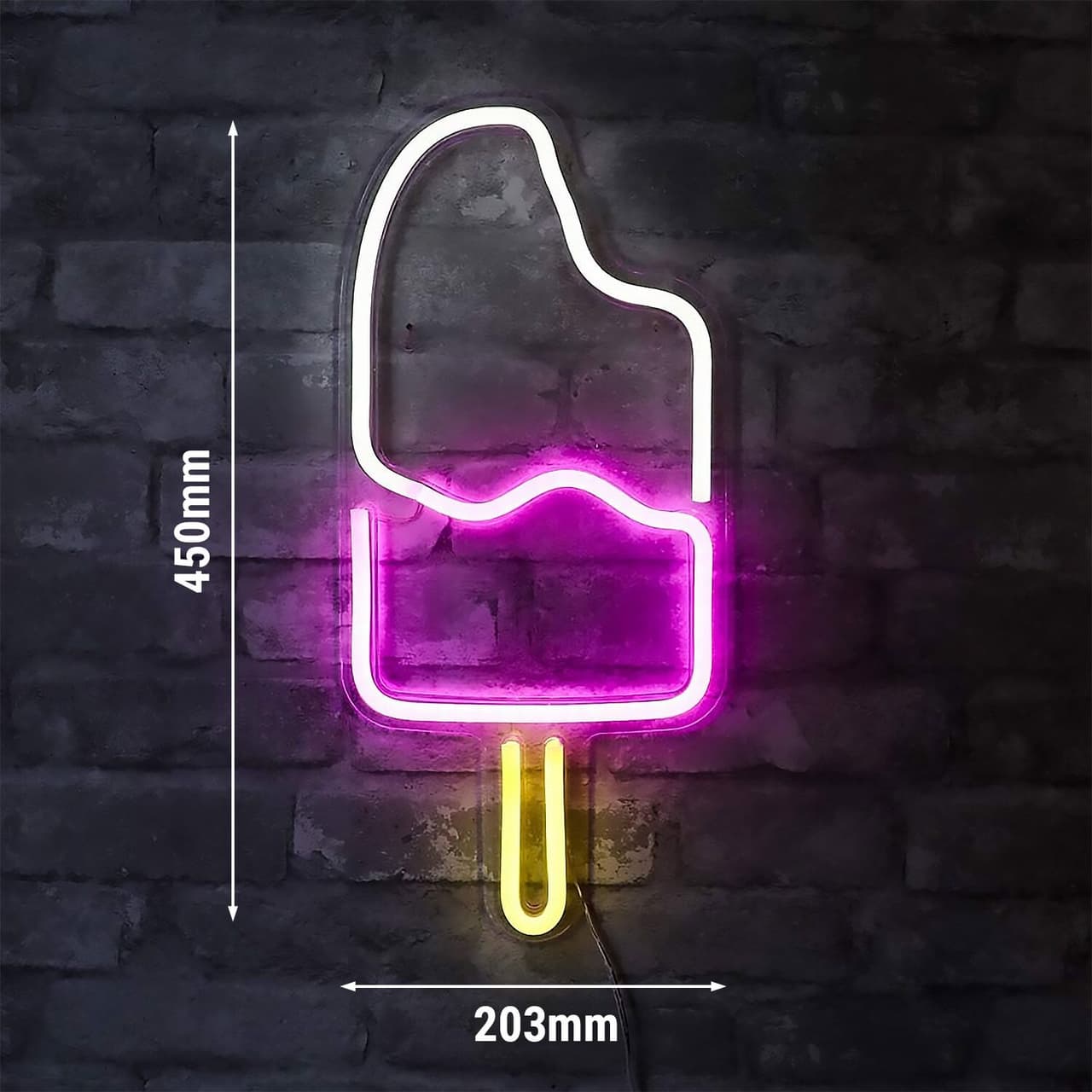 LED Leuchtschild - Ice Cream - Weiß/Pink/Gelb - 450x203mm