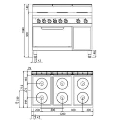 Elektroherd - 15,6 kW - 6 Platten Rund - inkl. Elektrobackofen Statisch - 7,5 kW