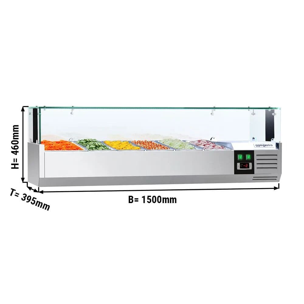 Kühlaufsatzvitrine PREMIUM mit LED-Licht - 1500x395mm - 5x GN 1/3 + 1x GN 1/2