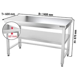 Edelstahl Arbeitstisch PREMIUM - 1400x600mm - mit Grundboden & Verstrebung