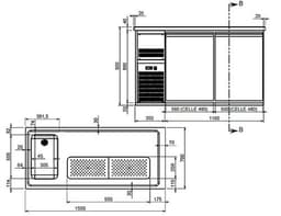 Biertheke Premium PLUS - 1550x700mm - 1 Glastür & 3 Schubladen