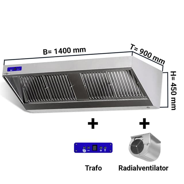 Wandhaube - 1400mm - mit Motor, Regler, Filter & Lampe