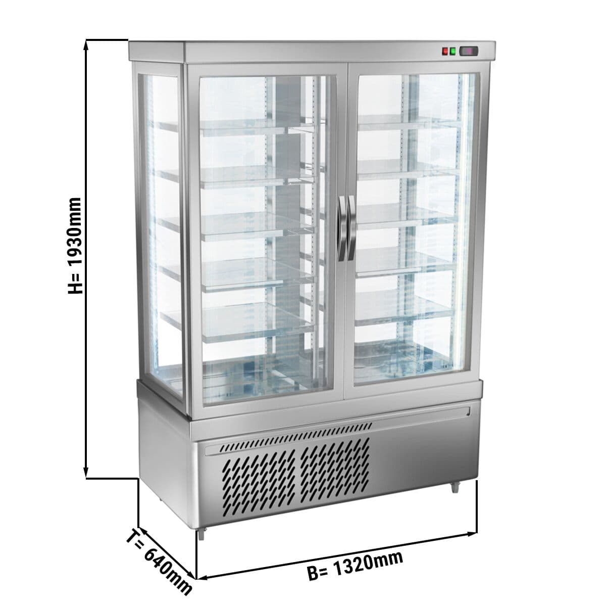 Panoramavitrine für Käse - 935 Liter - 1320mm - 10 Ablagen - Silber