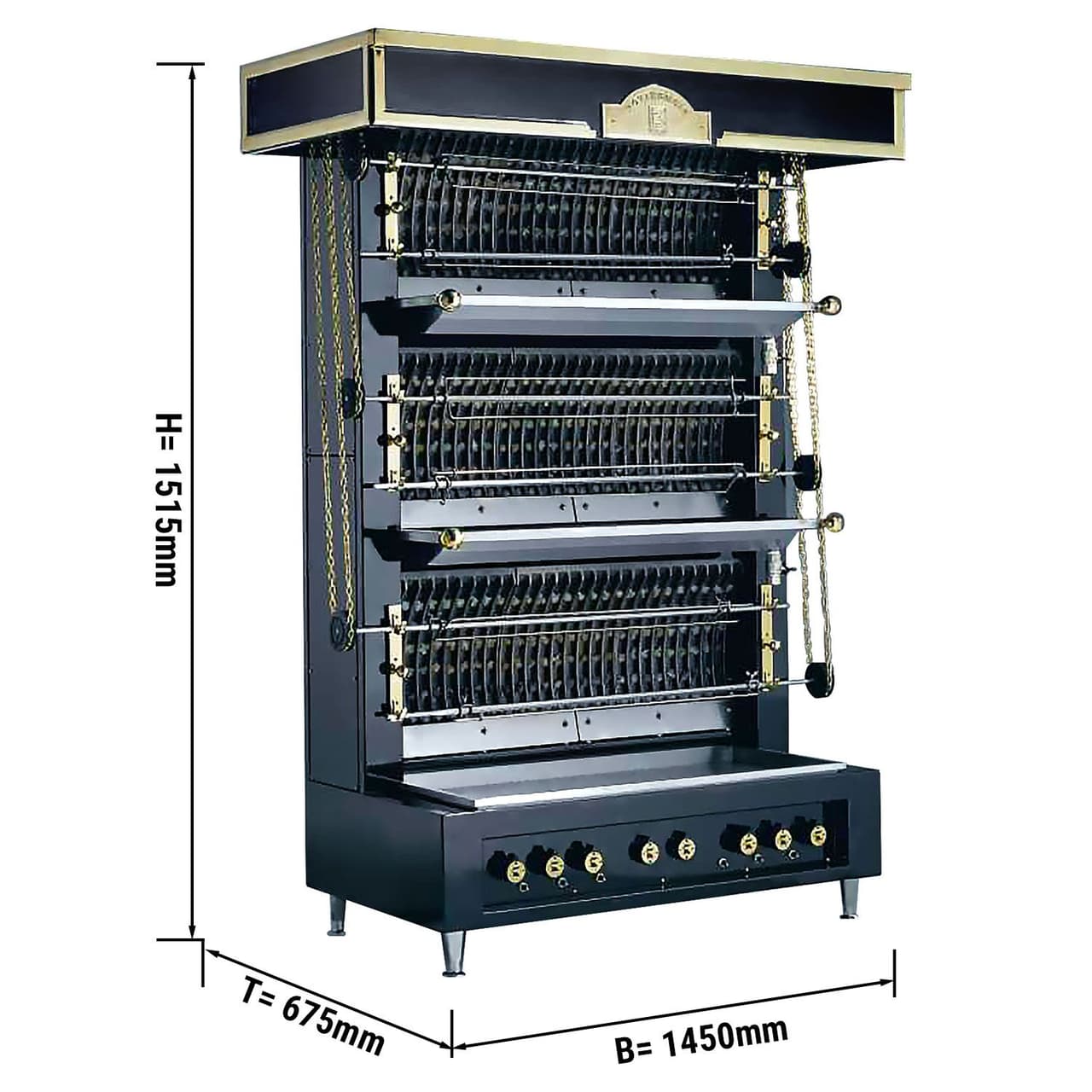 UBERT | Flammenwandgrill - 30kW - mit 4 Spießen für bis zu 32 Hähnchen