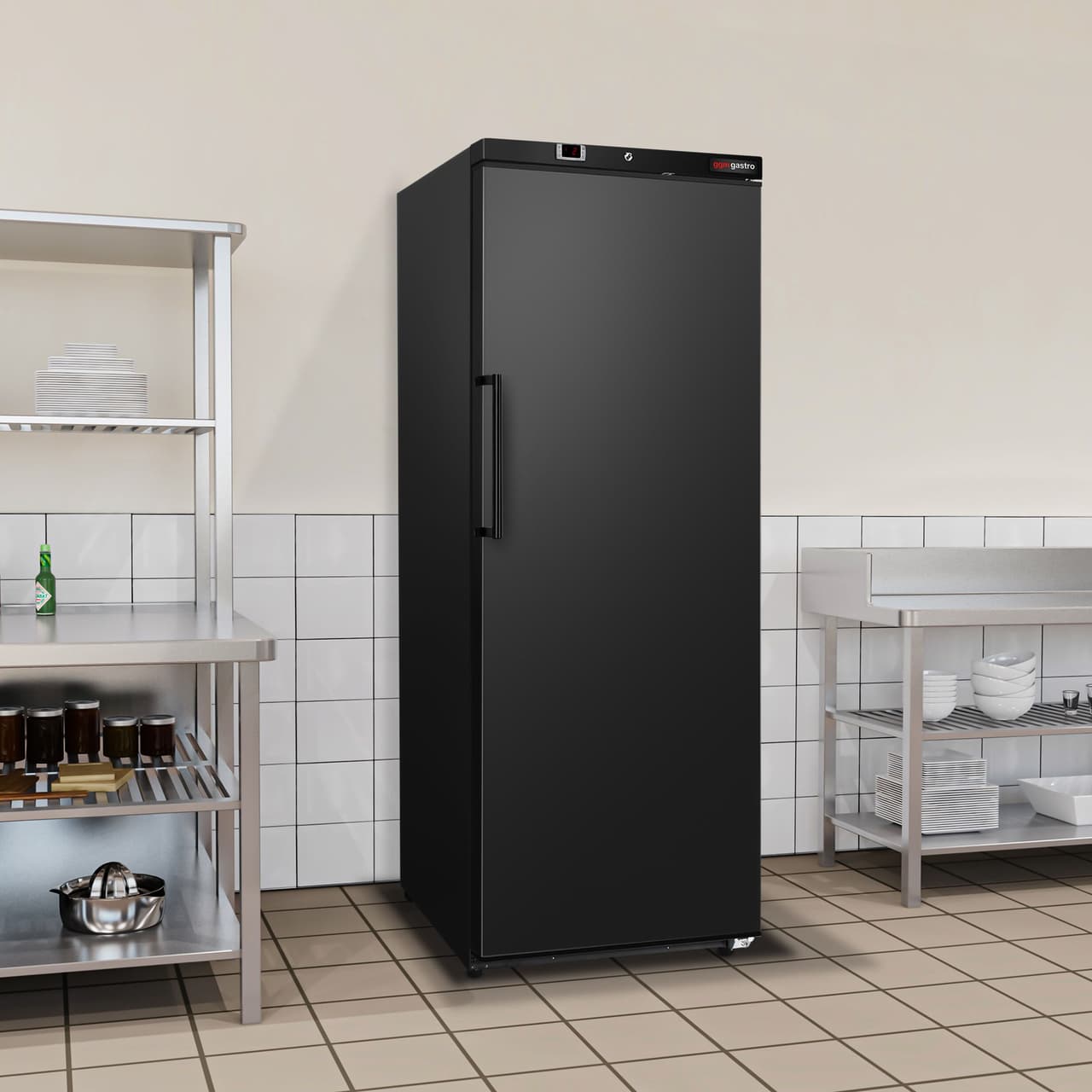 Lagerkühlschrank ECO - 400 Liter - mit 1 Tür - Innenseite der Tür aus Kunststoff - Schwarz