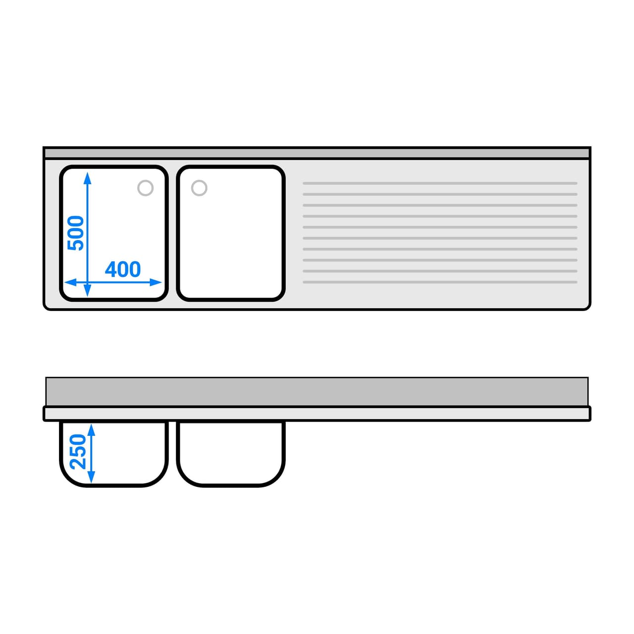 Spülschrank - 2000x600mm - mit 3 Schubladen & 2 Becken links