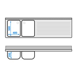 Spülschrank - 2000x600mm - mit 3 Schubladen & 2 Becken links