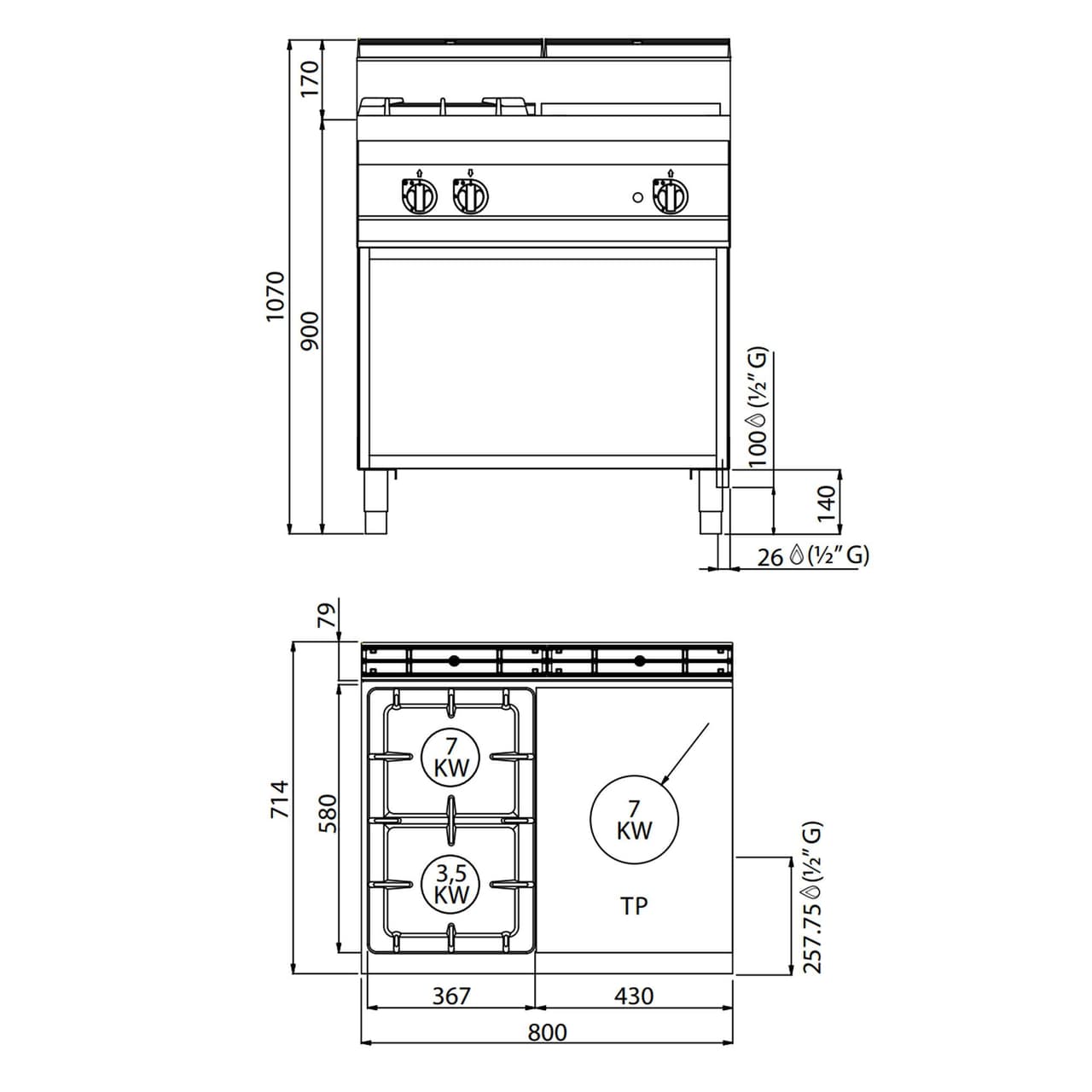 Glühplatte & Gasherd - 17,5 kW - 2 Brenner