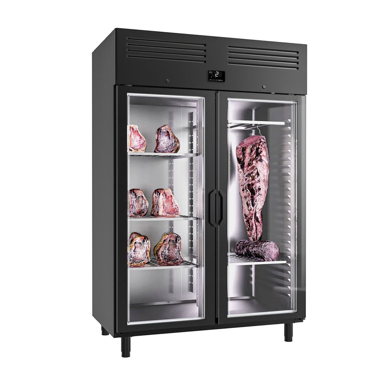 Dry Aging Fleischreifeschrank - 1300mm - mit 2 Glastüren - Schwarz