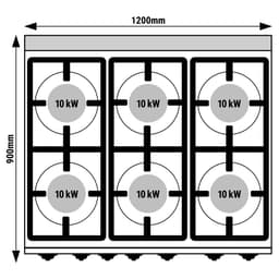 Gasherd - mit 6 Brennern - 60 kW - inkl. Gasbackofen - 7,8 kW - Hochleistungsmodell