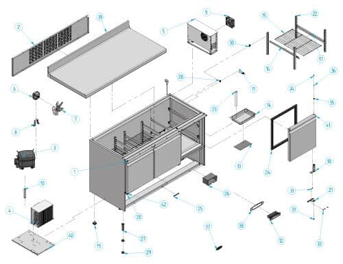 Kühltisch Premium PLUS - 1460x700mm - mit 2 Türen & 2 Schubladen & mit Aufkantung