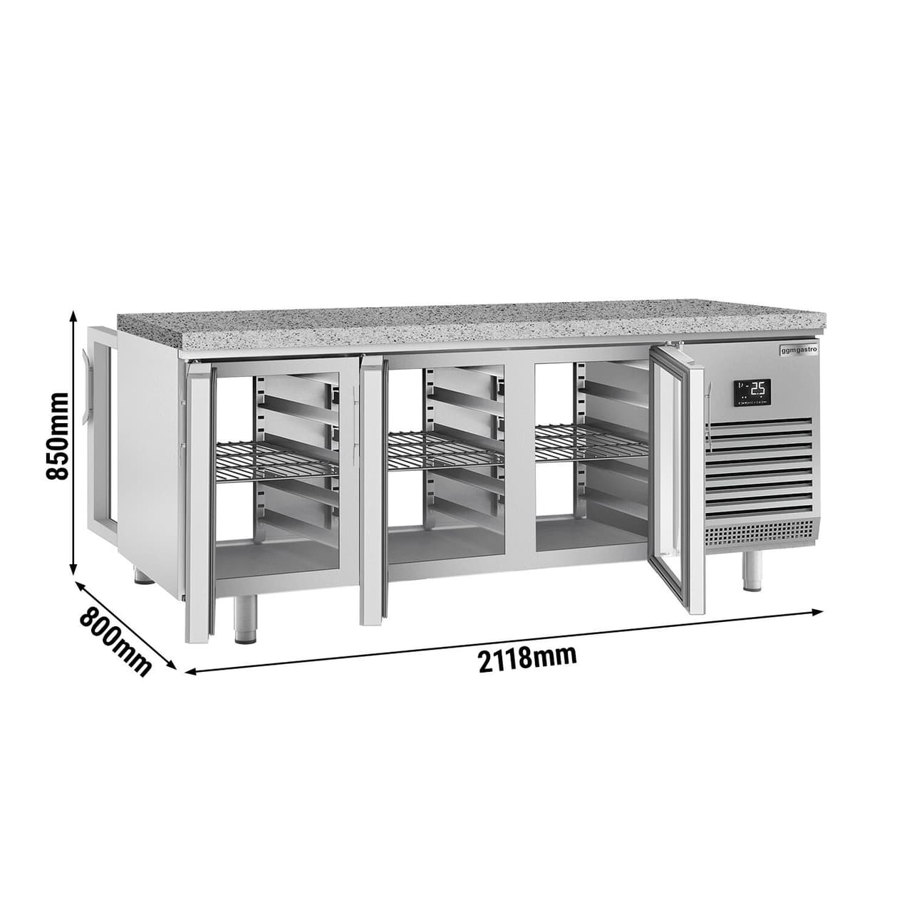 Bäckereikühltisch Premium PLUS - 2185x800mm - mit Durchreiche & Granitarbeitsplatte