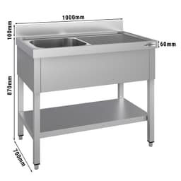 Spültisch ECO - 1000x700mm - mit Grundboden & 1 Becken links