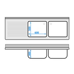 Spültisch ECO - 2000x700mm - mit Grundboden & 2 Becken rechts
