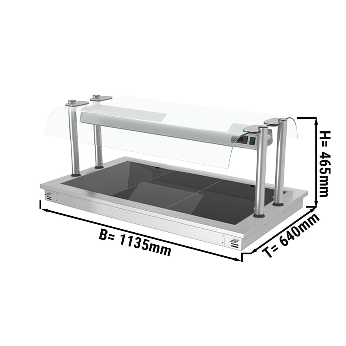 Einbau Warmhalteplatte - 1,1m - 3x GN 1/1 - mit Glas-Hustenschutz